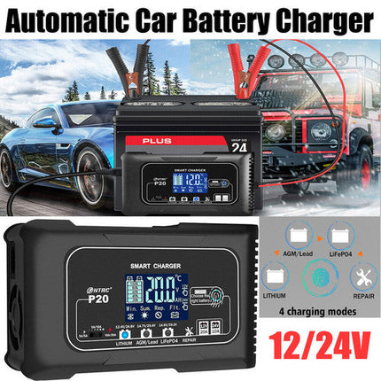 NNEDSZ 12/24V Automatic Car Battery Charger For Lithium Lifepo4 Lead-Acid AGM/Gel/SLA