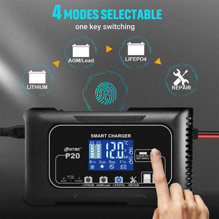 NNEDSZ 12/24V Automatic Car Battery Charger For Lithium Lifepo4 Lead-Acid AGM/Gel/SLA