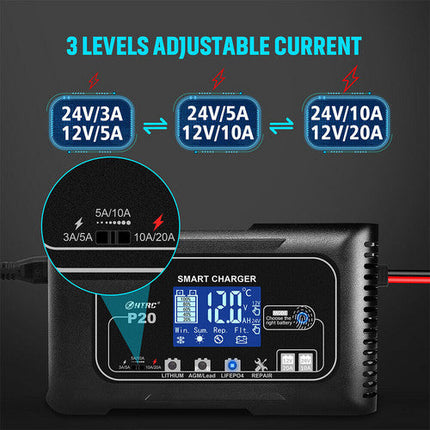 NNEDSZ 12/24V Automatic Car Battery Charger For Lithium Lifepo4 Lead-Acid AGM/Gel/SLA