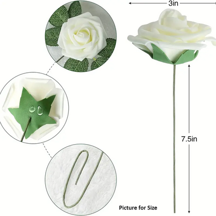 25pcs Teal Green Artificial Roses with Flexible Stems